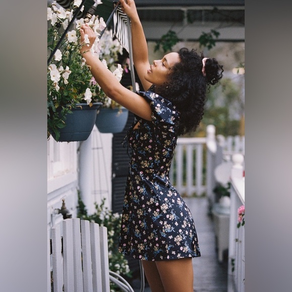 New! For Love & Lemons Black Floral & Lace August Mini Dress 🖤 XS - Picture 6 of 14